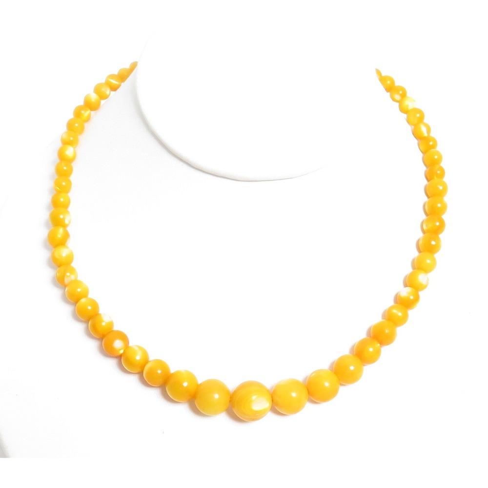 ANTIQUE EGG YOLK YELLOW MOTHER OF PEARL SHELL GRADUATED BEAD 14K NECKLACE
